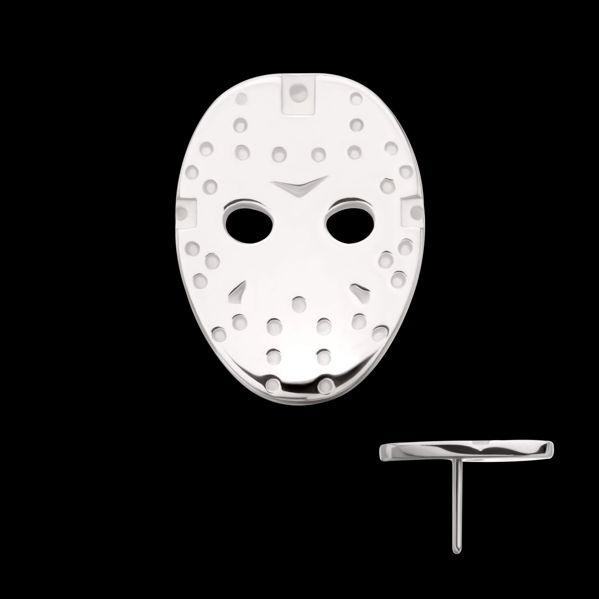 Friday The 13th Jason Mask Flatback Stud Earring / Nosering - 14Kt White Gold