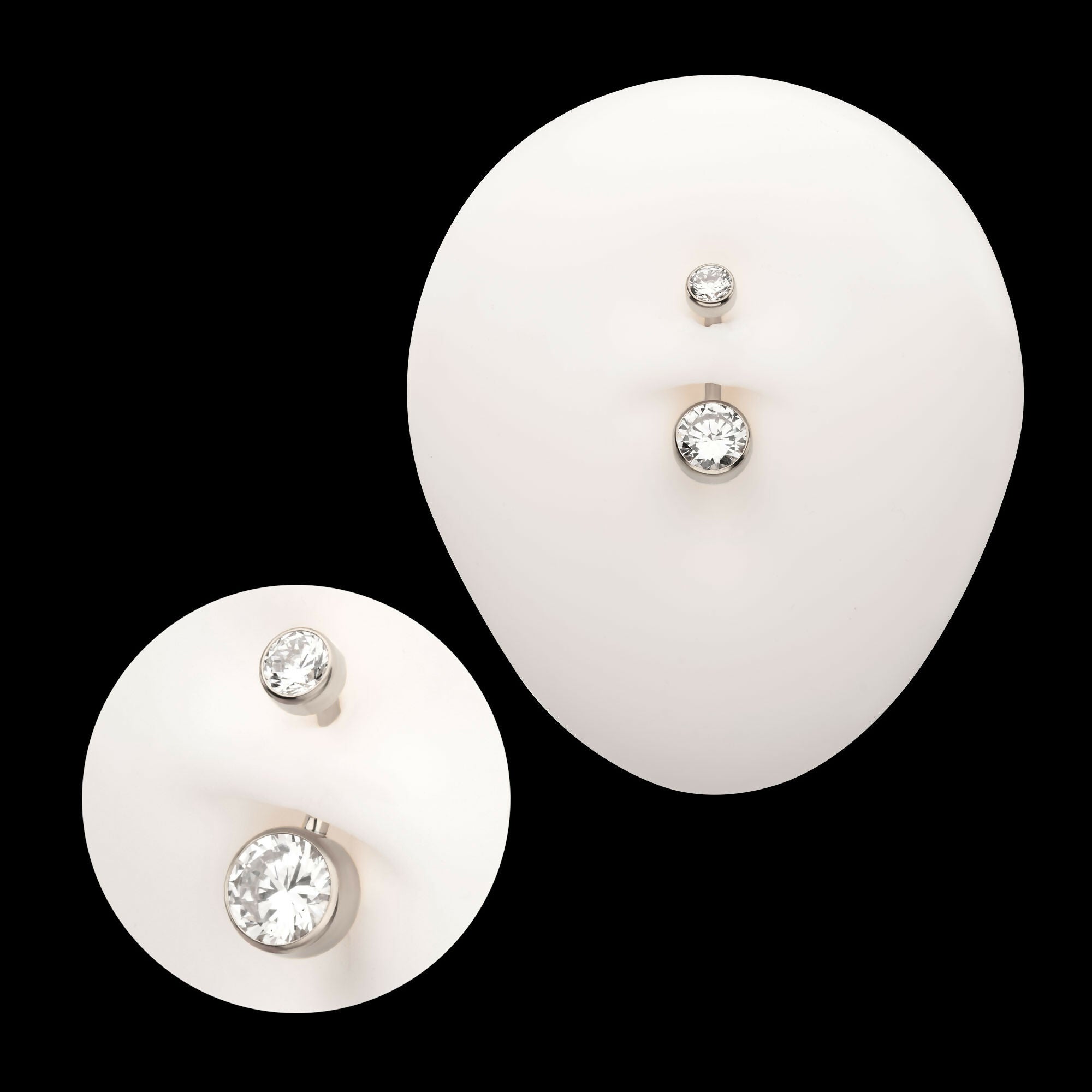 Internally Threaded Double Bezel Round with Smooth Rounded Back & Fixed Bottom Navel Earring / Nosering – Titanium