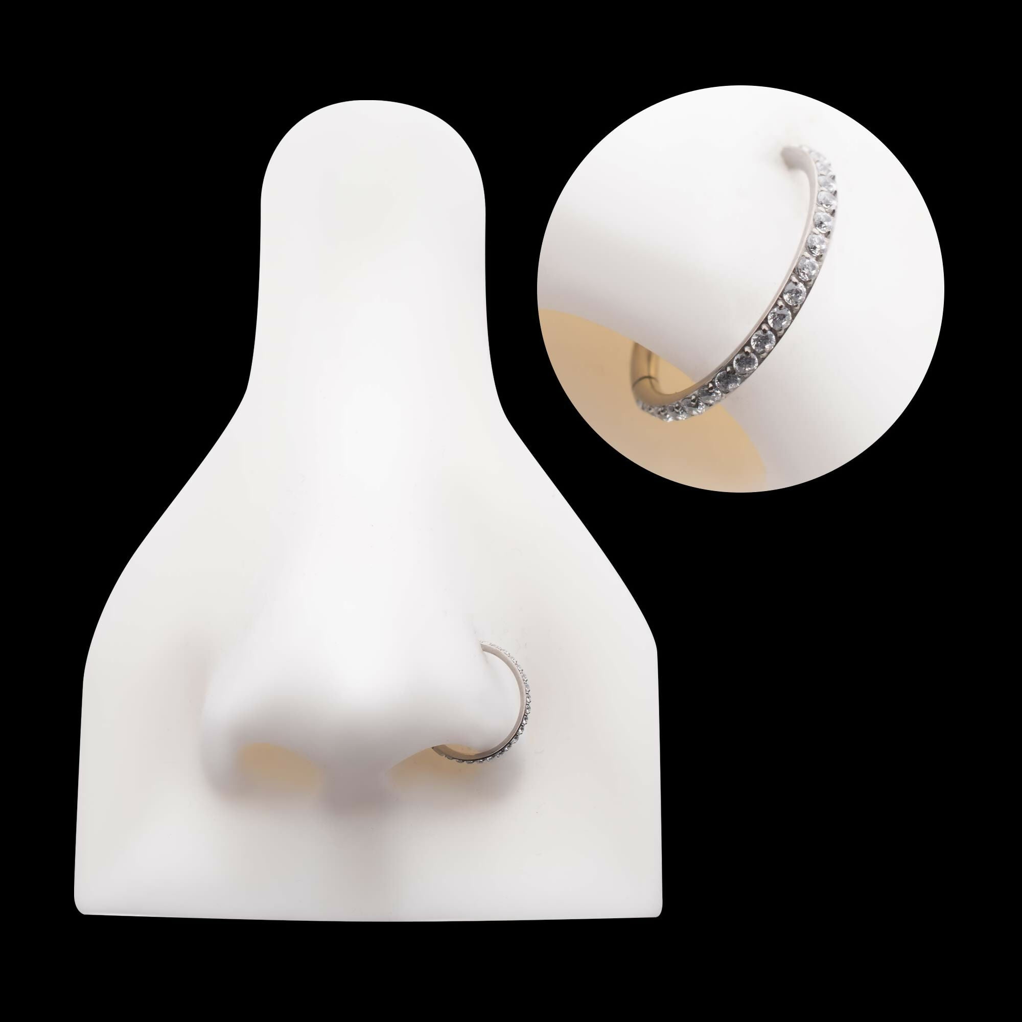 Titanium with 1mm CNC Set Clear CZ Eternity Gem Side Facing Hinged Segment Clicker