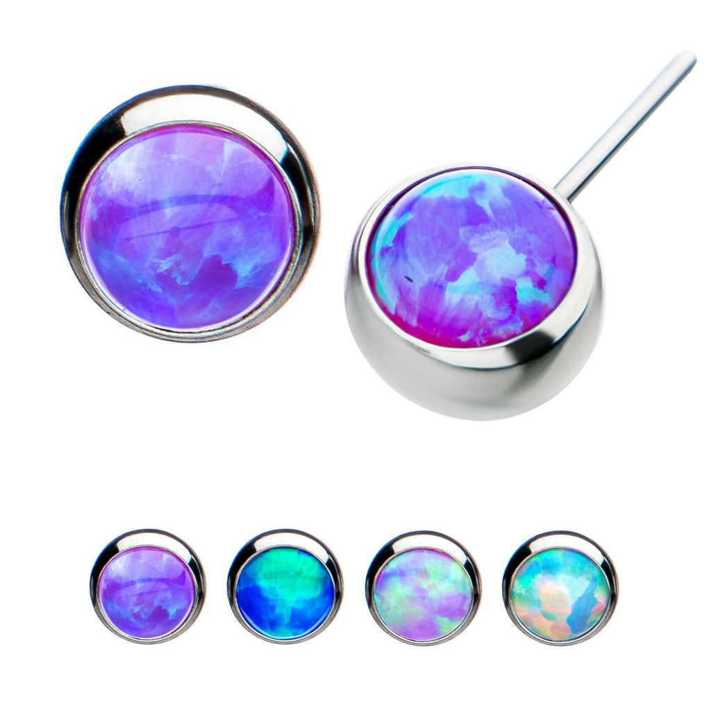 Bezel Set Synthetic Opal Side Facing Flatback Stud Earring / Nosering - Synthetic Opal & Opal in Titanium