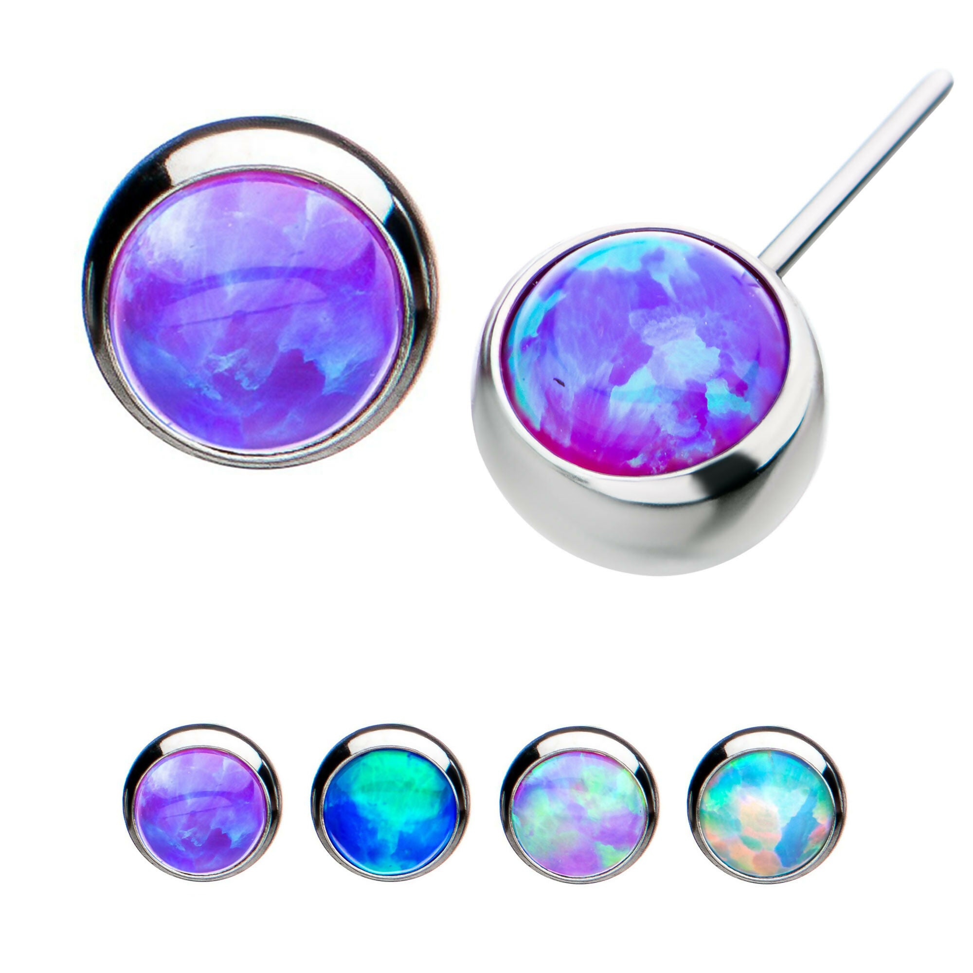 Bezel Set Synthetic Opal Side Facing Flatback Stud Earring / Nosering - Synthetic Opal & Opal in Titanium