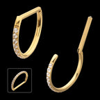 24Kt Gold PVD Titanium D-Ring Clicker with CNC Set Clear CZ Gem Hoop Earring / Nosering