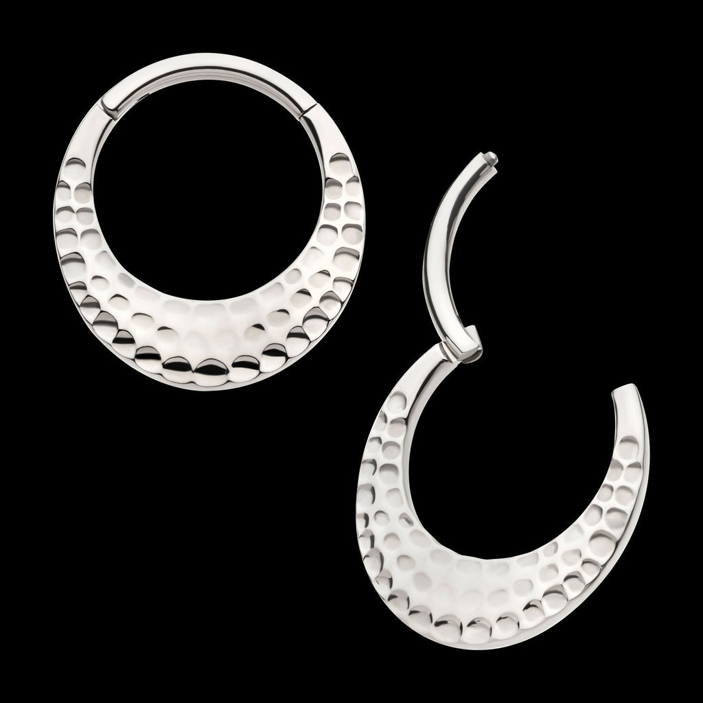 Hammered Round Shape Front Facing Hinged Segment Clicker Hoop Earring / Nosering – Titanium