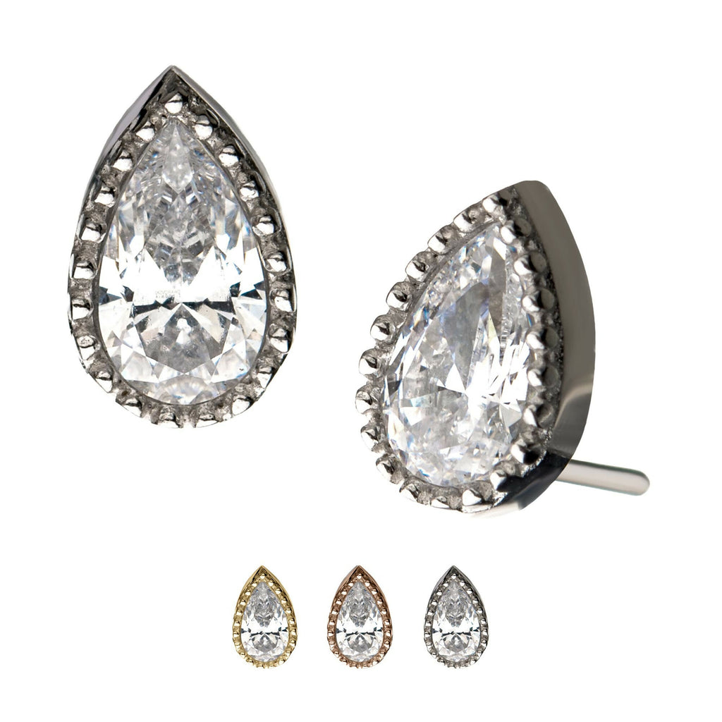 Clear CZ Pear-Shaped Flatback Stud Earring / Nosering - Clear CZ in 14Kt Gold