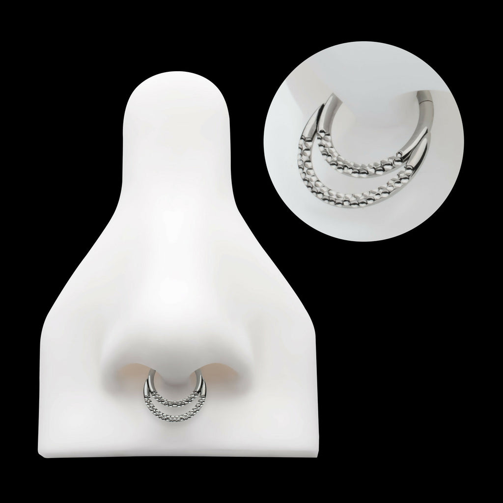 Hammered Double Hoop Front Facing Hinged Segment Clicker Earring / Nosering – Titanium