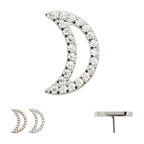 Cut Out Crescent Moon with Pave Set Clustered CZ Flatback Stud Earring / Nosering - CZ in Titanium