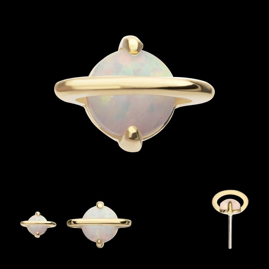 14kt Yellow Gold Threadless Planet Top with Prong Set White Opal