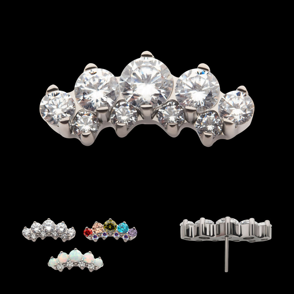 Titanium Threadless Prong Set Round CZ/Opal Terraced Cluster Top