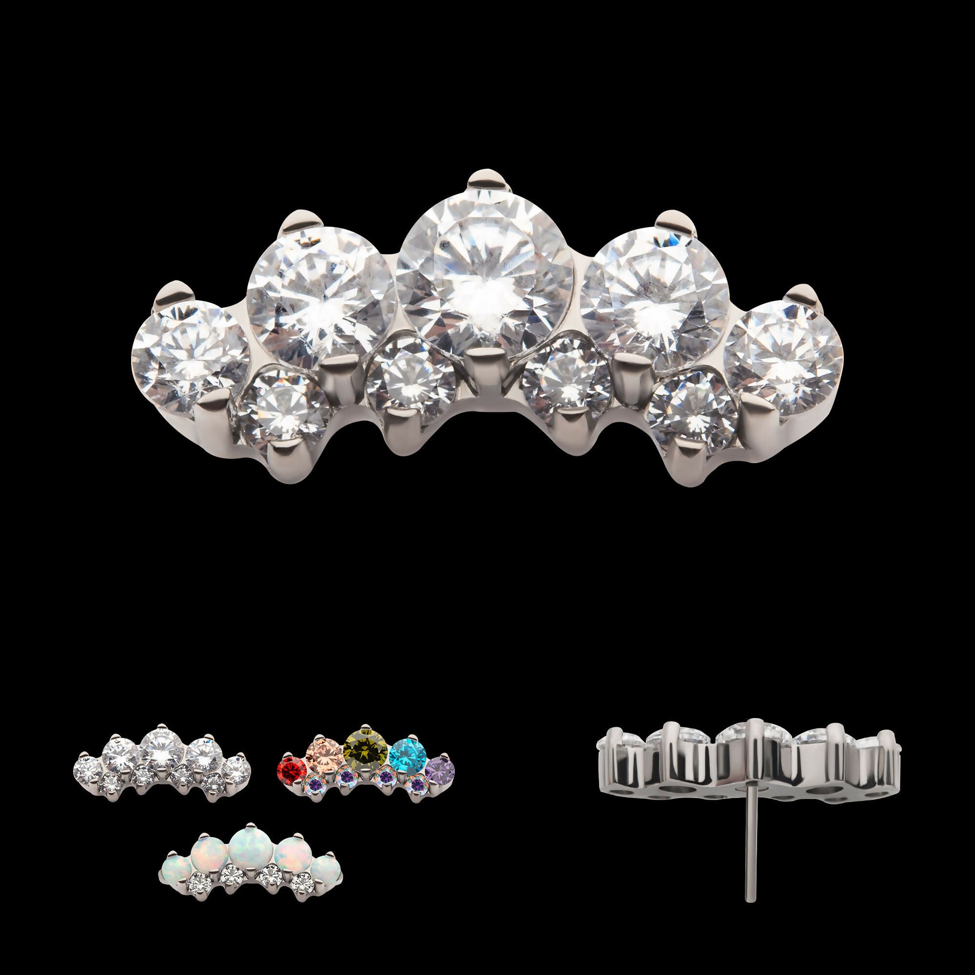 Titanium Threadless Prong Set Round CZ/Opal Terraced Cluster Top