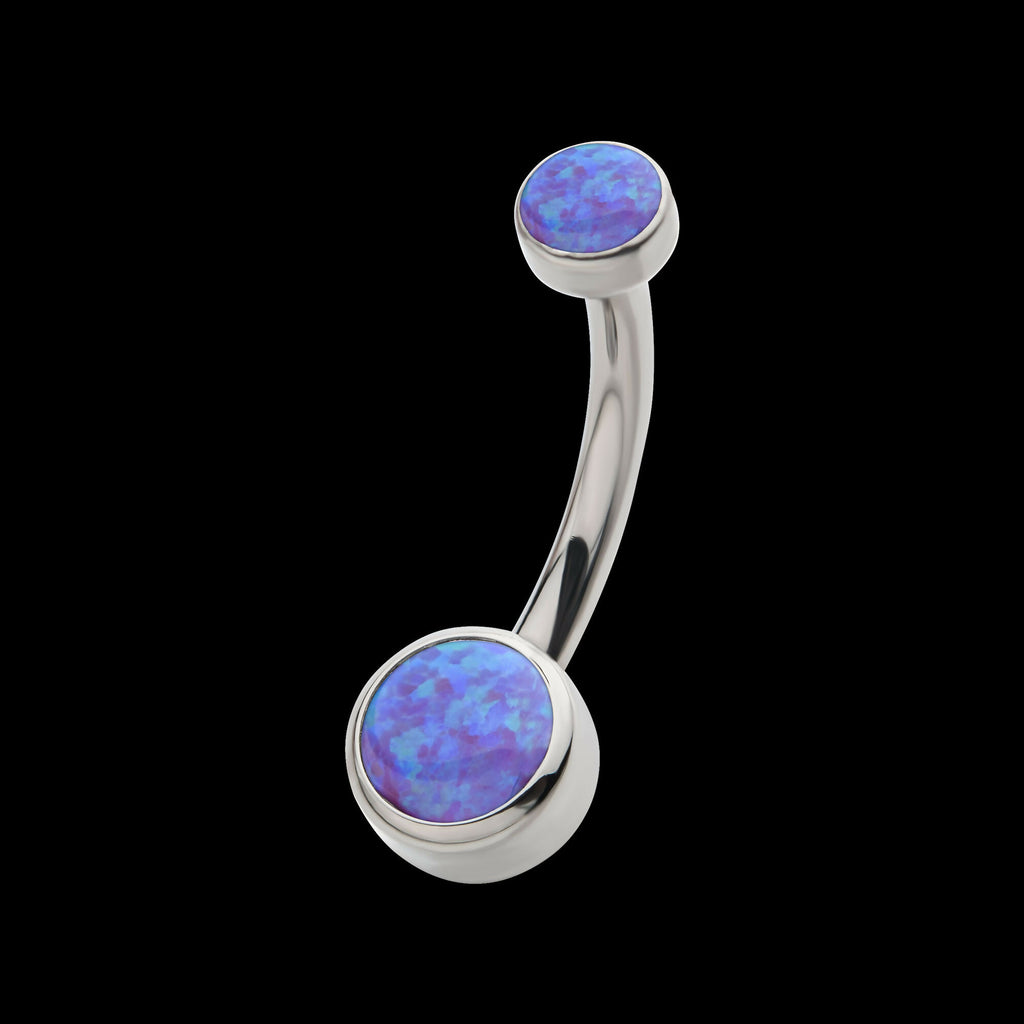 Internally Threaded with Bezel Set Double Opal Smooth Rounded Back Navel Curves Earring / Nosering – Titanium