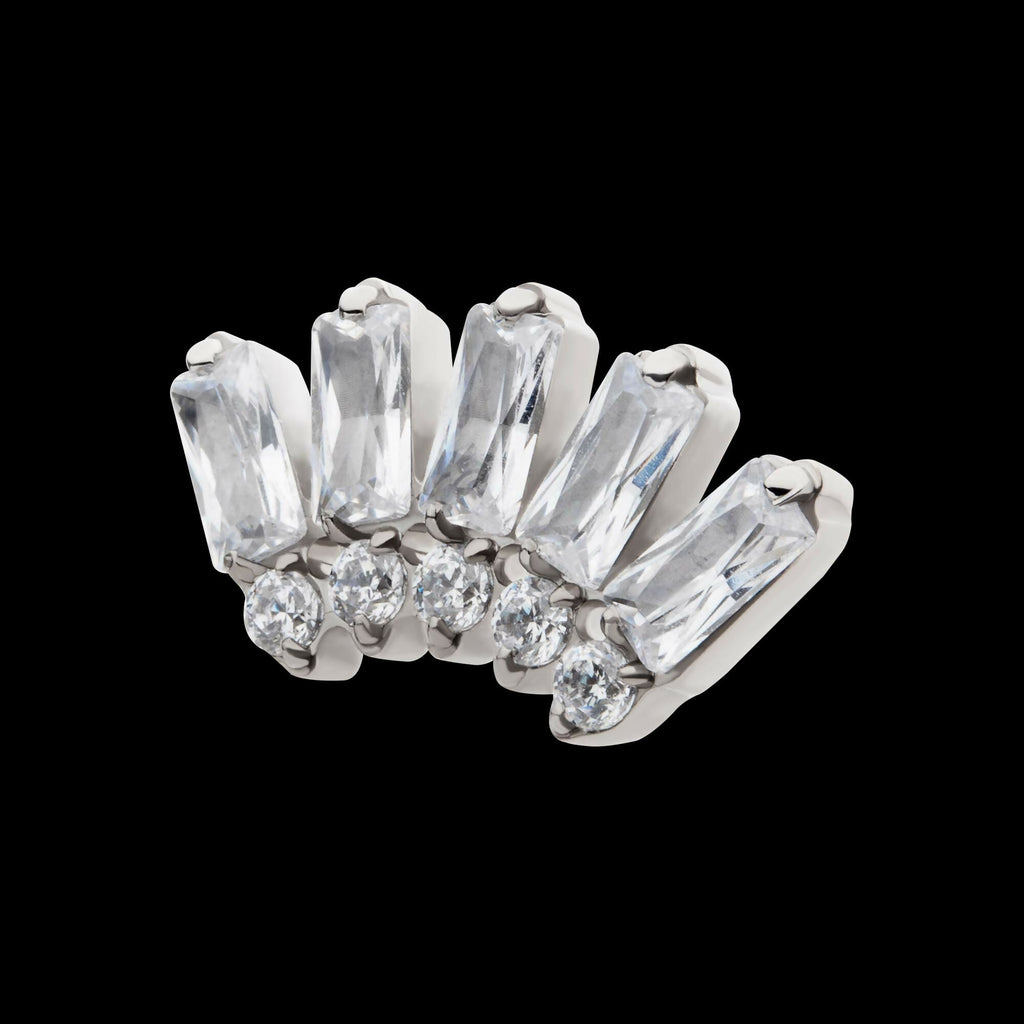 Titanium Threadless Prong Set Baguette & Round Gem Fan Shape 5-Cluster Top