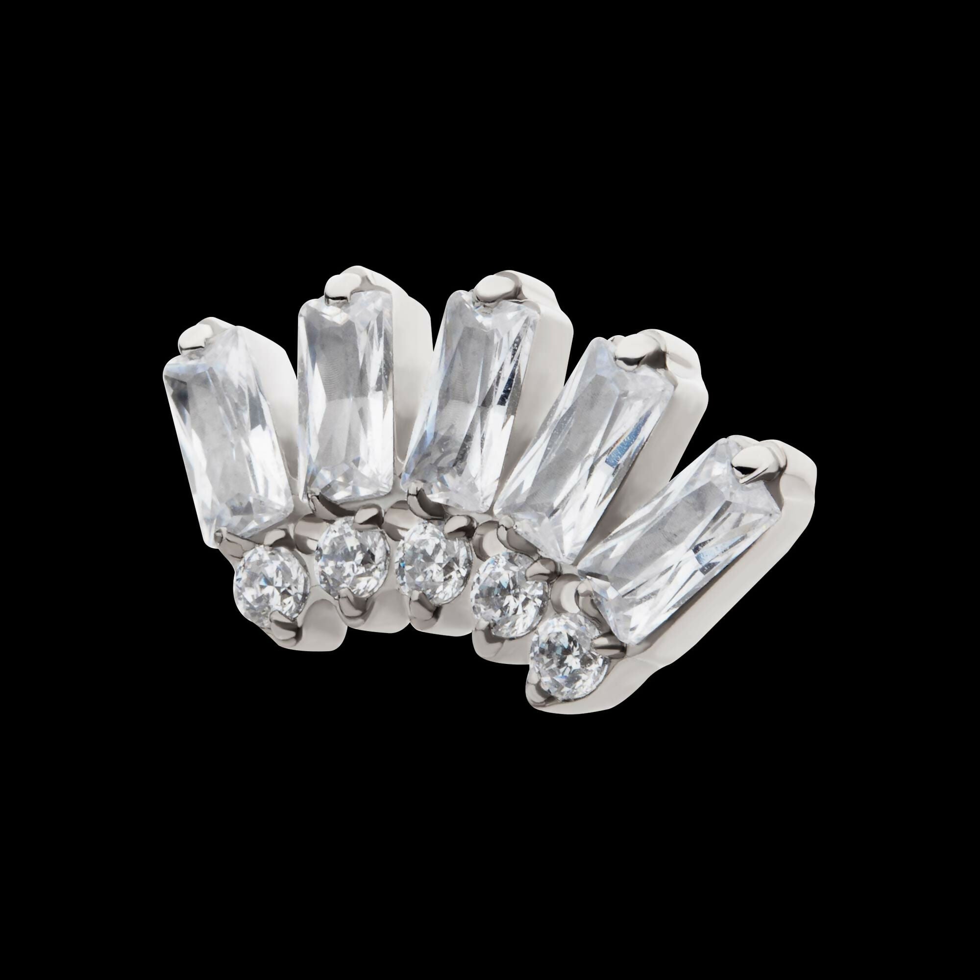 Titanium Threadless Prong Set Baguette & Round Gem Fan Shape 5-Cluster Top
