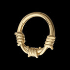Single Sculpted Barbed Wire Wrap Front Facing Hinged Segment Clicker Hoop Earring / Nosering – 14Kt Yellow Gold