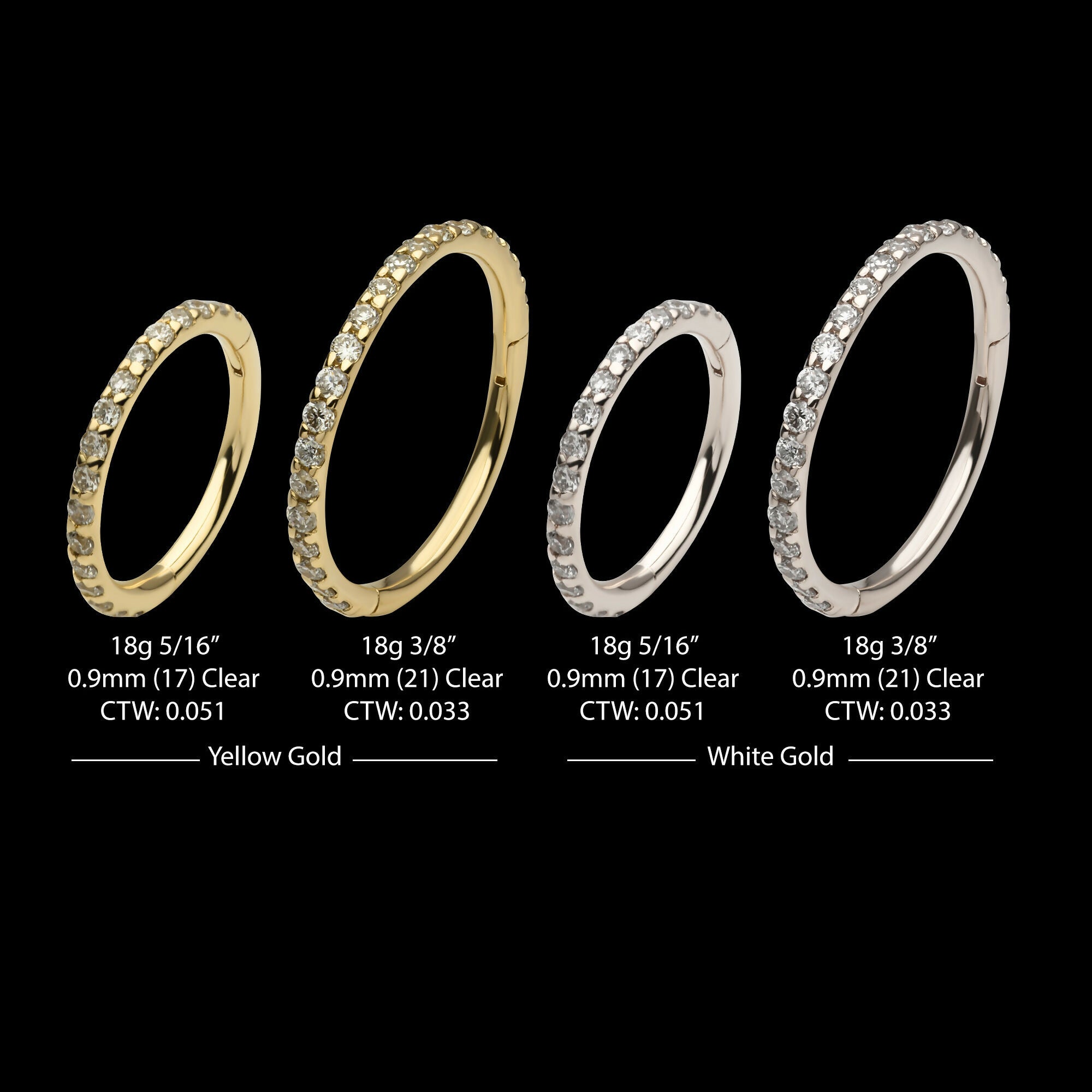 Eternity Side Facing Hinged Segment Clicker with Prong Set 0.9mm Round Lab-Grown Diamonds Hoop Earring / Nosering – 14Kt Gold