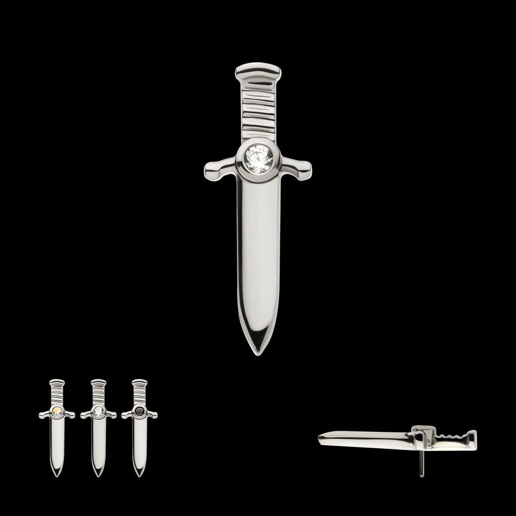 Titanium Threadless with Bezel Set 1mm CZ Dagger Top