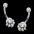 Internally Threaded with 5 Bezel Set Round CZ/Synthetic Opal Terraced Cluster Fixed Navel Earring / Nosering – Titanium