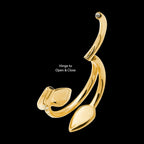 24Kt Gold PVD Titanium Double Ended Twist Side Facing Hinged Segment Clicker with Clear CZ Snake Heads Hoop Earring / Nosering