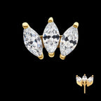 24Kt Gold PVD Titanium Threadless with Prong Set Marquise CZ 3-Cluster Top