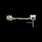 14Kt Gold Threadless Prong Set Gem Top with Mace Ball Dangle