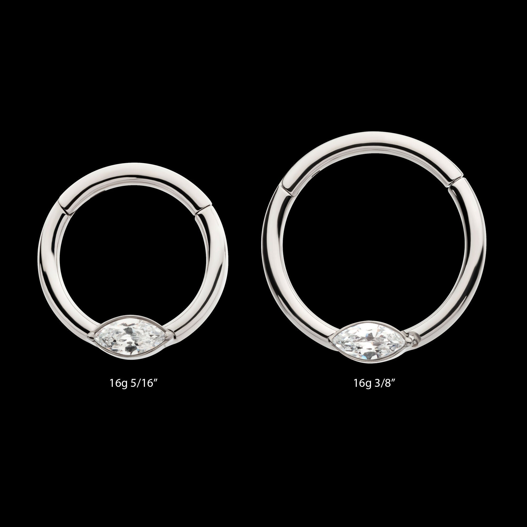Eye CZ Front Facing Hinged Segment Clicker Hoop Earring / Nosering – Titanium