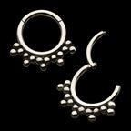 5 Cluster Trio Beads Front Facing Hinged Segment Clicker Hoop Earring / Nosering – Titanium