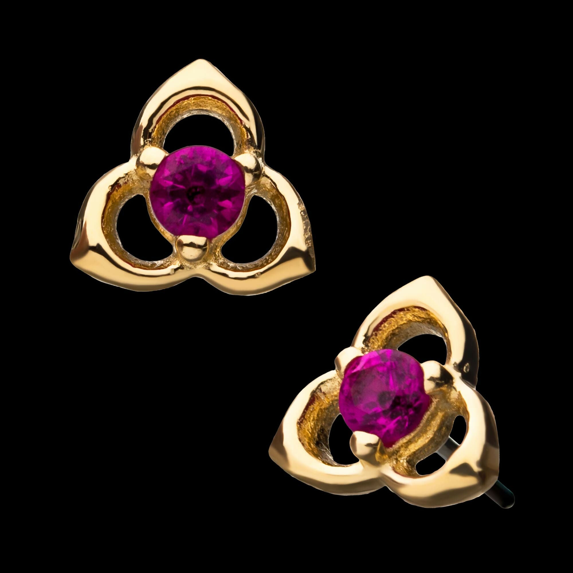 14Kt Yellow Gold Threadless Pronged Pink CZ Trinity Knot Top