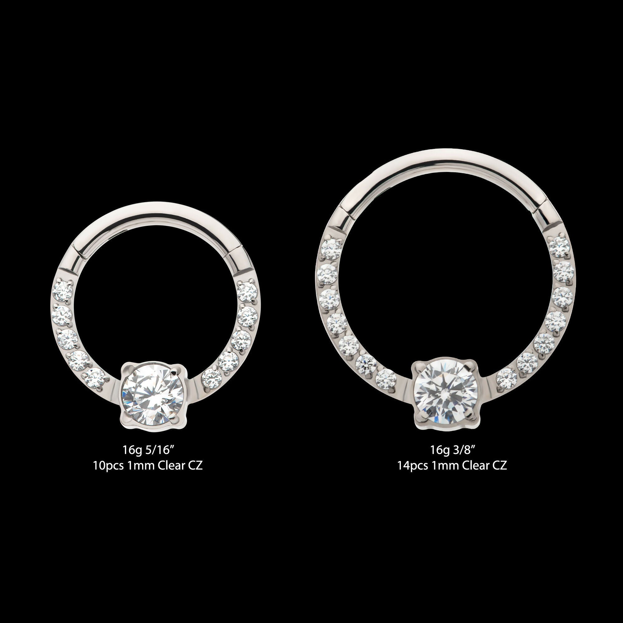 1mm CNC Set Full Clear CZ & Big Round CZ Front Facing Hinged Segment Clicker Hoop Earring / Nosering – Titanium