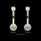 14Kt Gold Internally Threaded Multi Clear CZ Flower Shape Fixed Bottom Navel