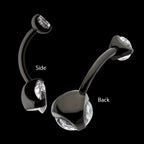 Black PVD Titanium Internally Threaded Prong Set Double CZ Fixed Bottom Navel Ring Earring / Nosering