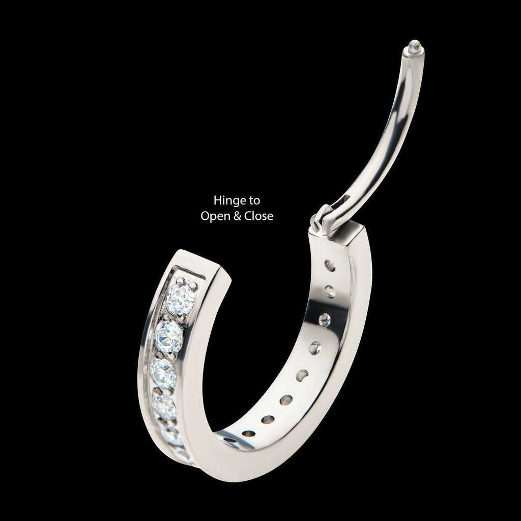 Prong Set Clear AAA CZ 2.5mm Thick Hinged Segment Clicker Hoop Earring / Nosering – Titanium