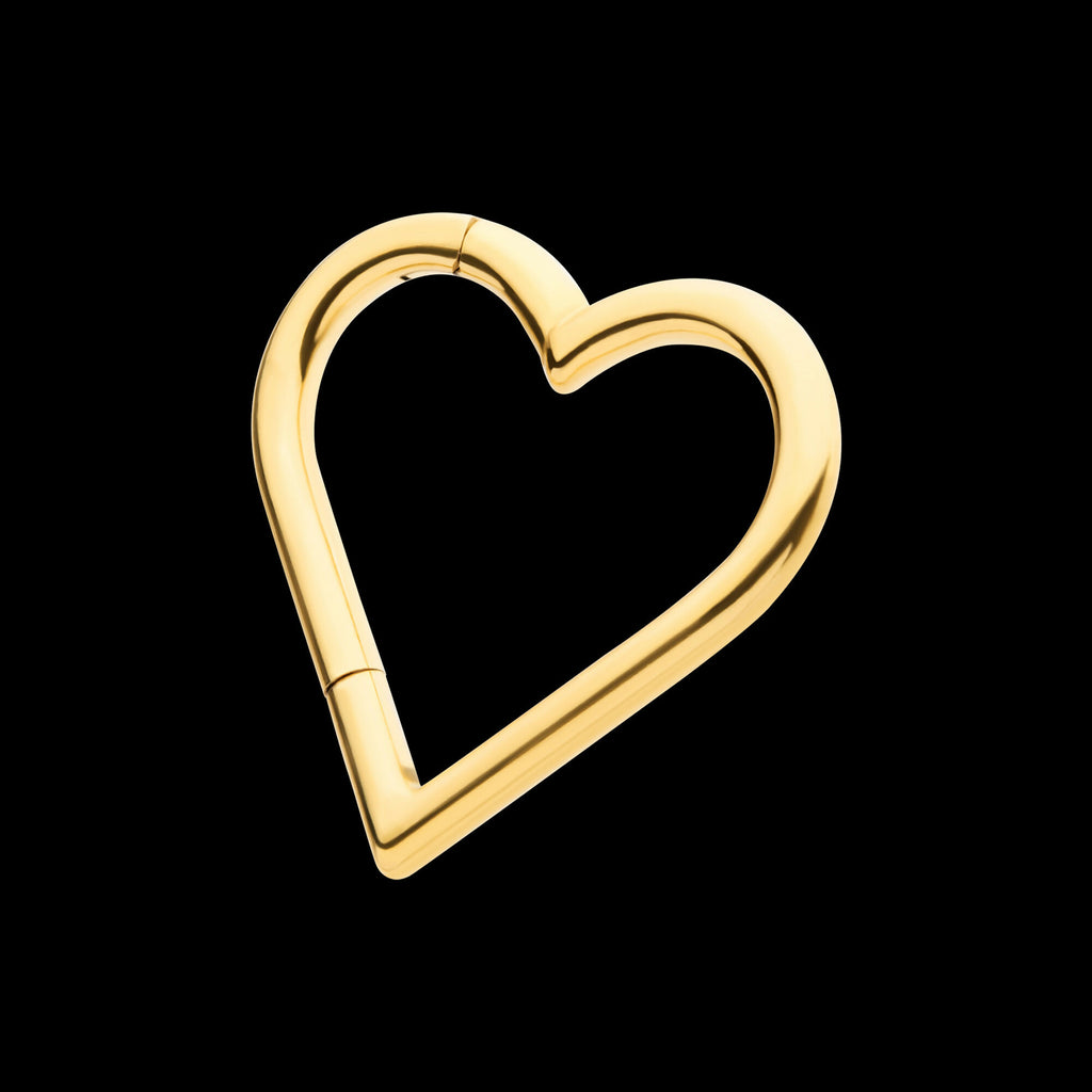 24Kt Gold PVD Titanium Heart Shape Hinged Segment Clicker Hoop Earring / Nosering