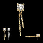 14Kt Gold Threadless Prong Set CZ Top with Dangle Double Box Chain