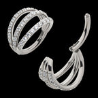 Triple Hoop with CNC Set 1mm Round Gem Side Facing Hinged Segment Clicker Earring / Nosering – Titanium
