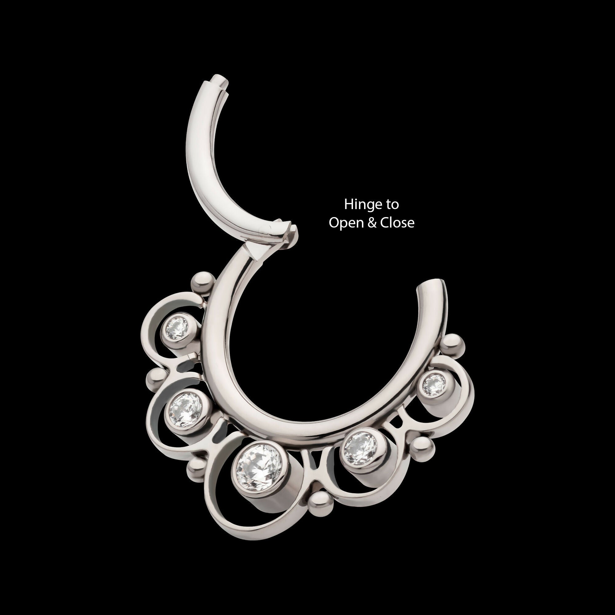 Beads & 5-Bezel Set Gem Front Facing Hinged Segment Clicker Hoop Earring / Nosering – Titanium