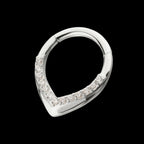 Pave Gem V-Shape Front Facing Hinged Segment Clicker Hoop Earring / Nosering – Titanium