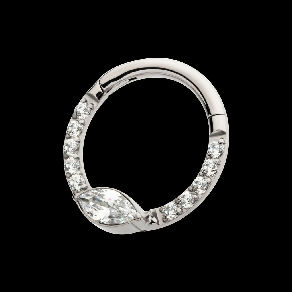 Eye CZ Front Facing Hinged Segment Clicker with CNC Set Round CZ Hoop Earring / Nosering – Titanium