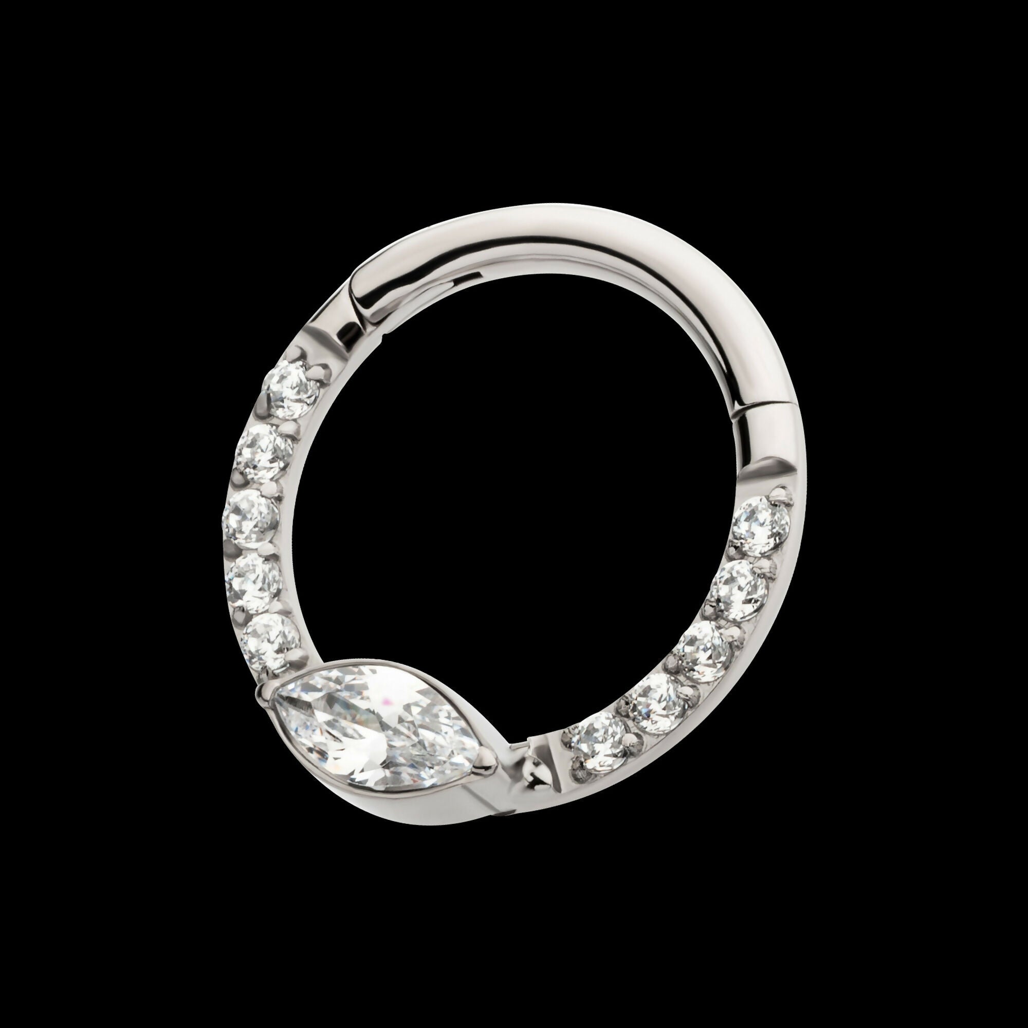 Eye CZ Front Facing Hinged Segment Clicker with CNC Set Round CZ Hoop Earring / Nosering – Titanium