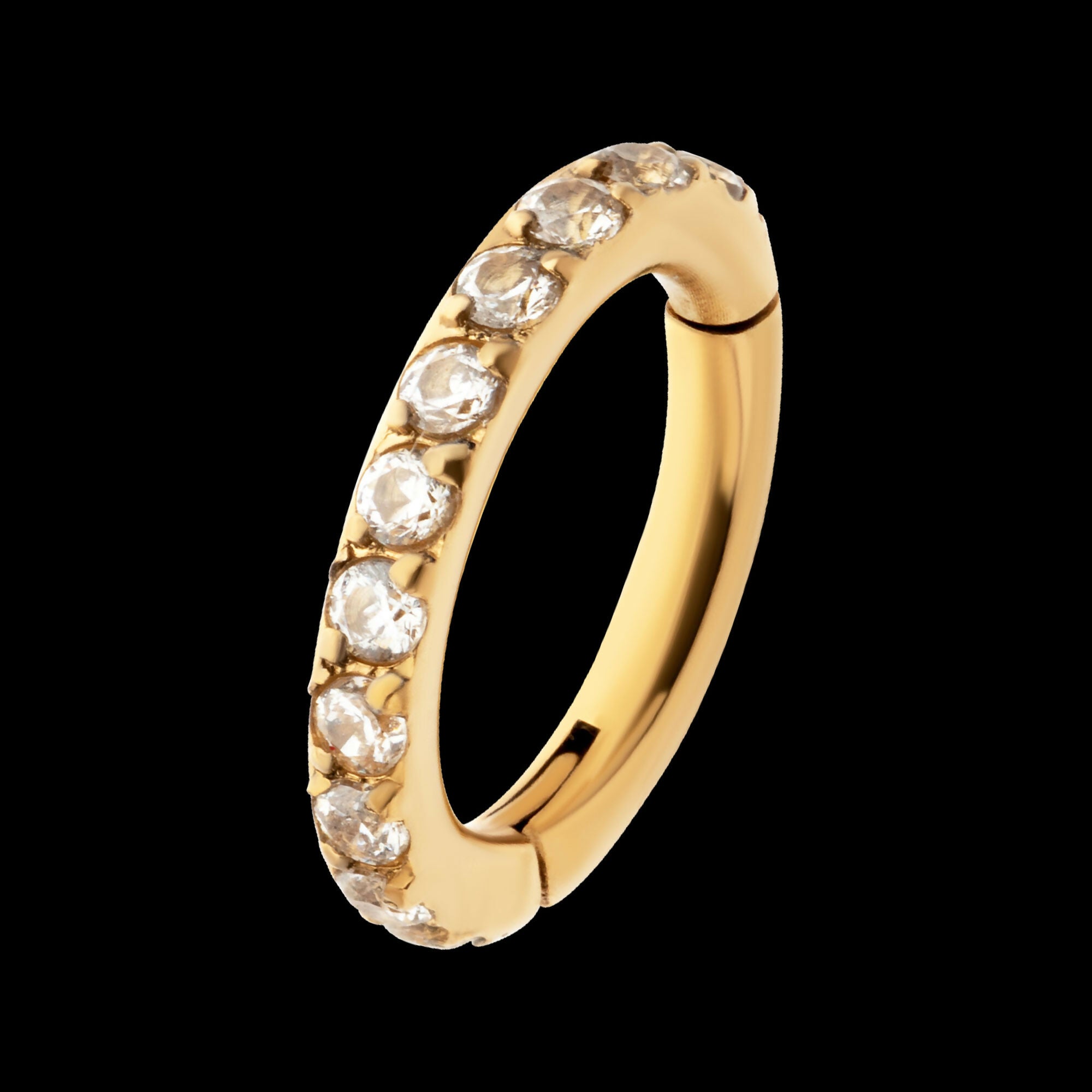 14g 24Kt Gold PVD Titanium Oval Shape with CNC Set Full Clear CZ Hinged Segment Clicker (for Navel Piercing) Hoop Earring / Nosering