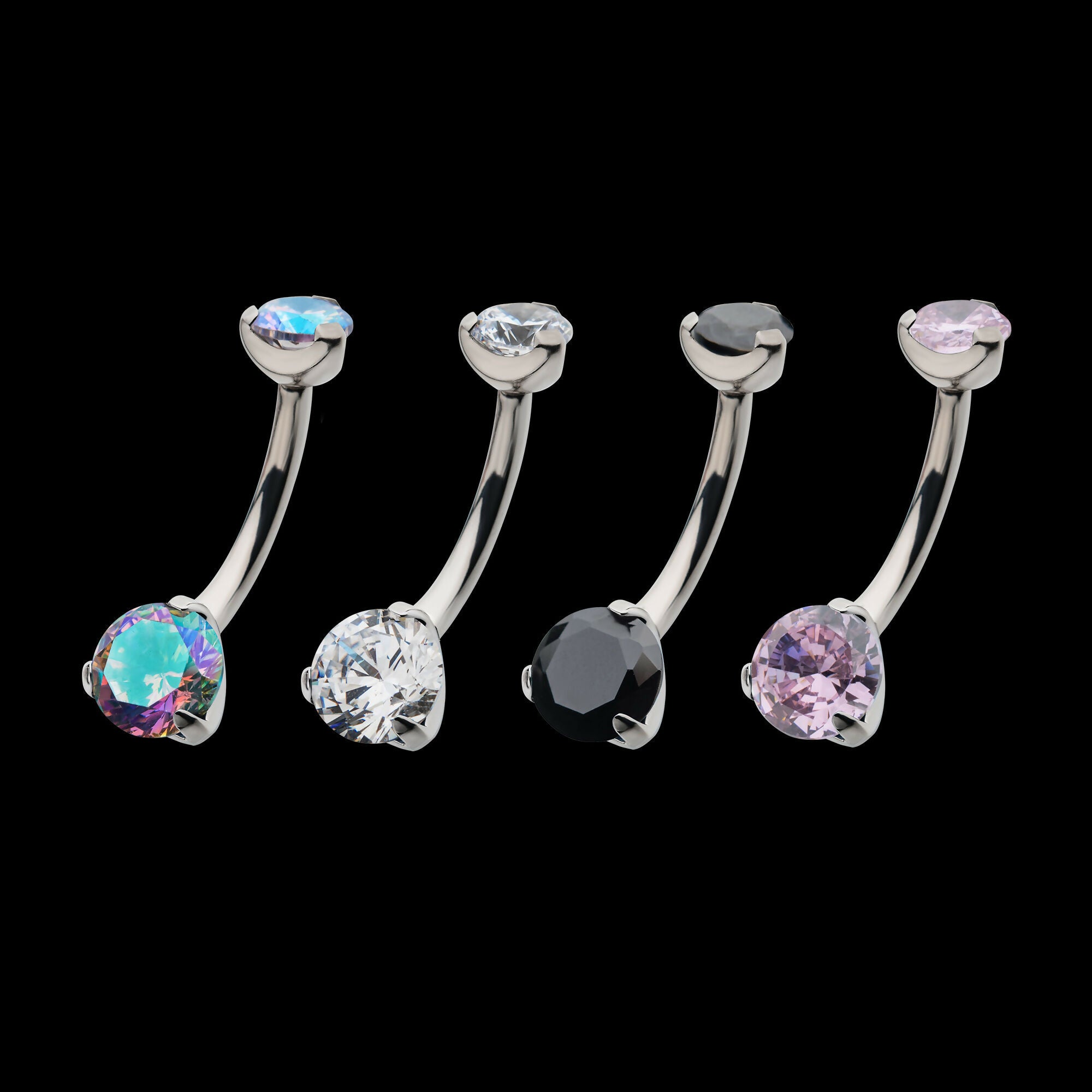 Internally Threaded with Prong Set Round AAA CZ Fixed Navel Earring / Nosering – Titanium