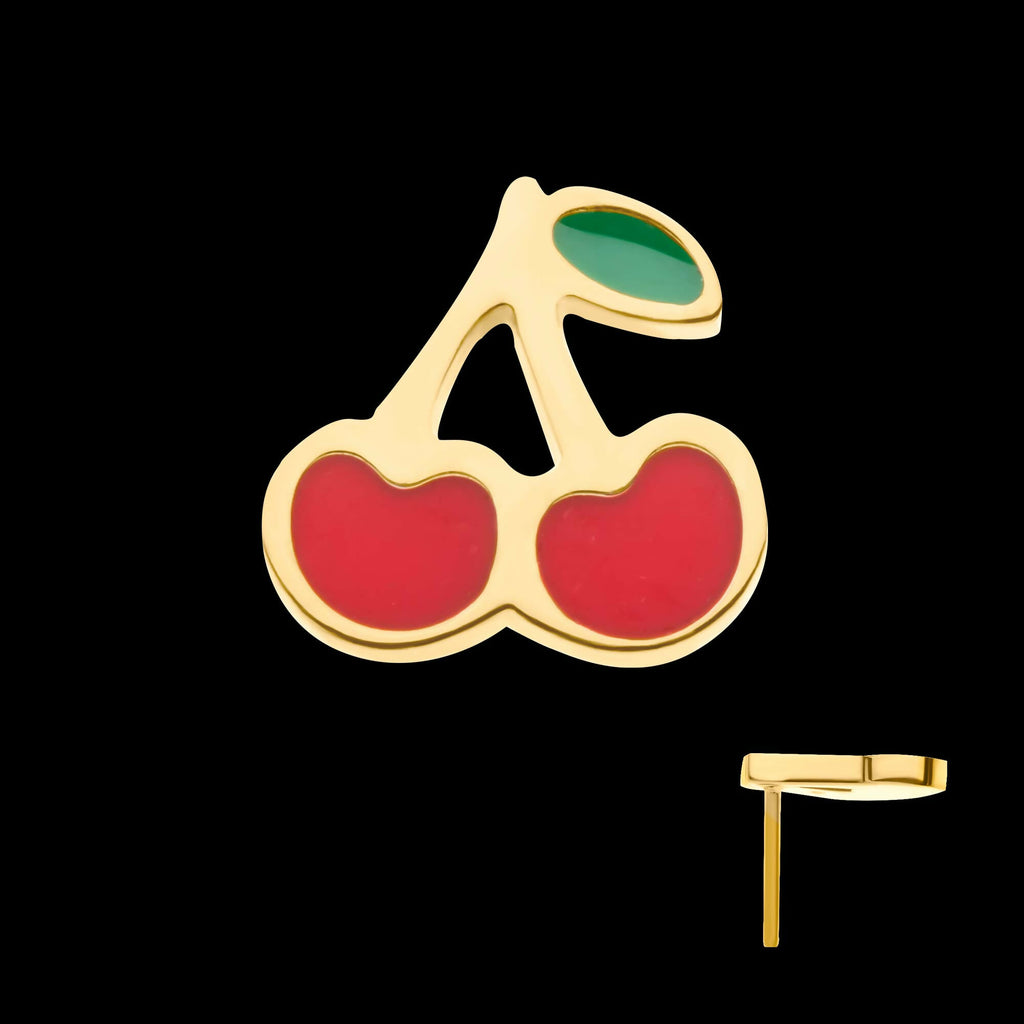 24Kt Gold PVD Titanium Threadless Enamel Cherry Top