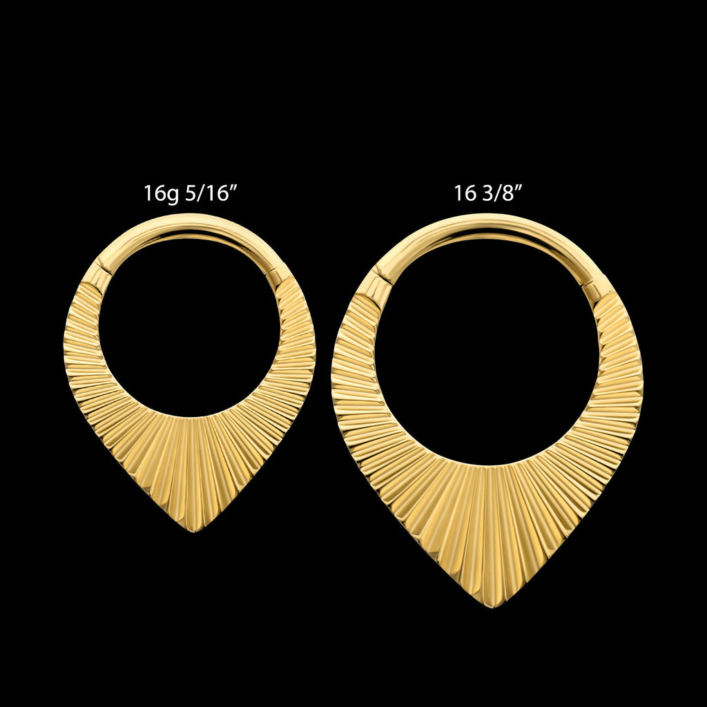 24Kt Gold PVD Titanium Radiant Teardrop Hoop Front Facing Hinged Segment Clicker Earring / Nosering