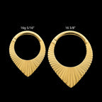 24Kt Gold PVD Titanium Radiant Teardrop Hoop Front Facing Hinged Segment Clicker Earring / Nosering