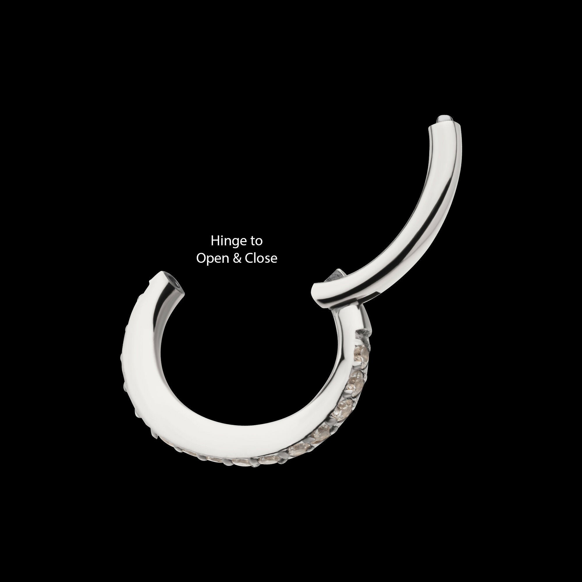 16g Titanium Oval Shape with CNC Set Full Clear CZ Hinged Segment Clicker (for Rook Piercing) Hoop Earring / Nosering