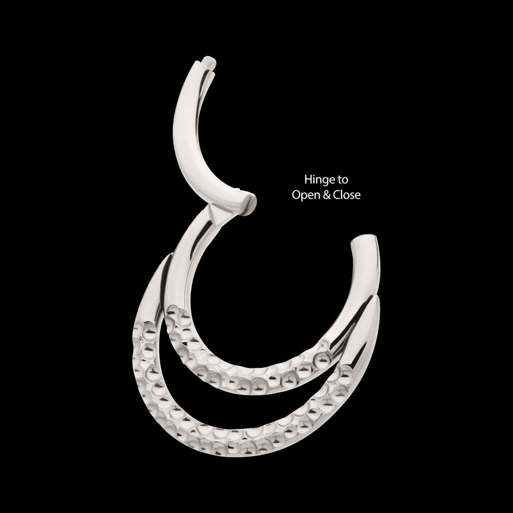 Hammered Double Hoop Front Facing Hinged Segment Clicker Earring / Nosering – Titanium
