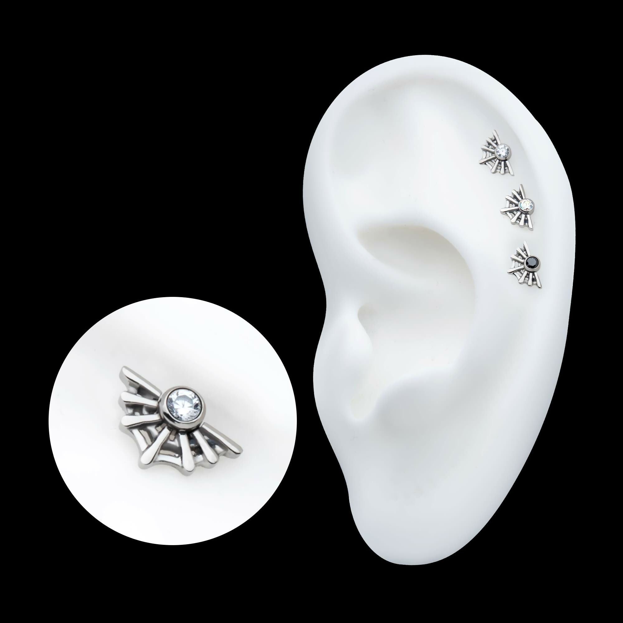 Titanium Threadless Bezel Set CZ Spiderweb Top