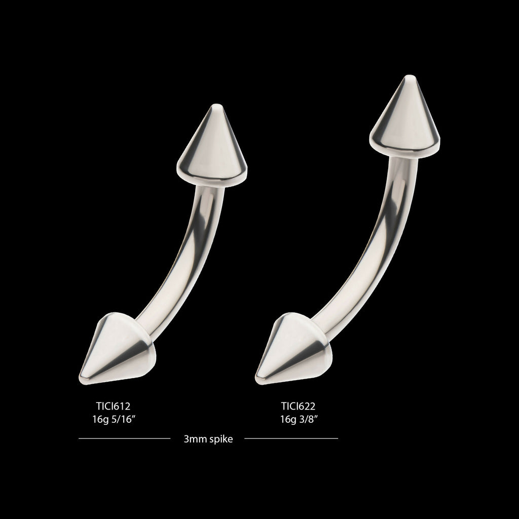 Internally Threaded Spike End Curved Barbell Earring / Nosering – Titanium