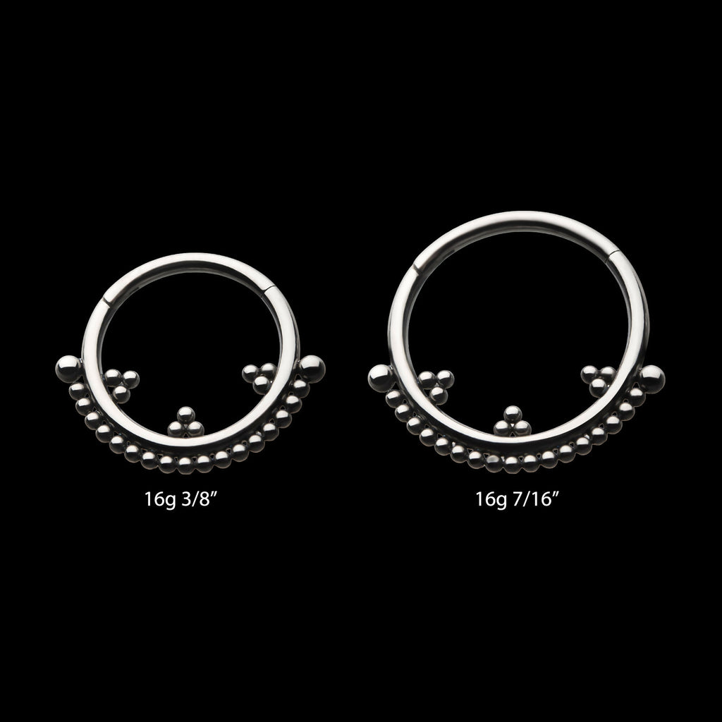 Trio Beaded Cluster Front Facing Hinged Segment Clicker Hoop Earring / Nosering – Titanium