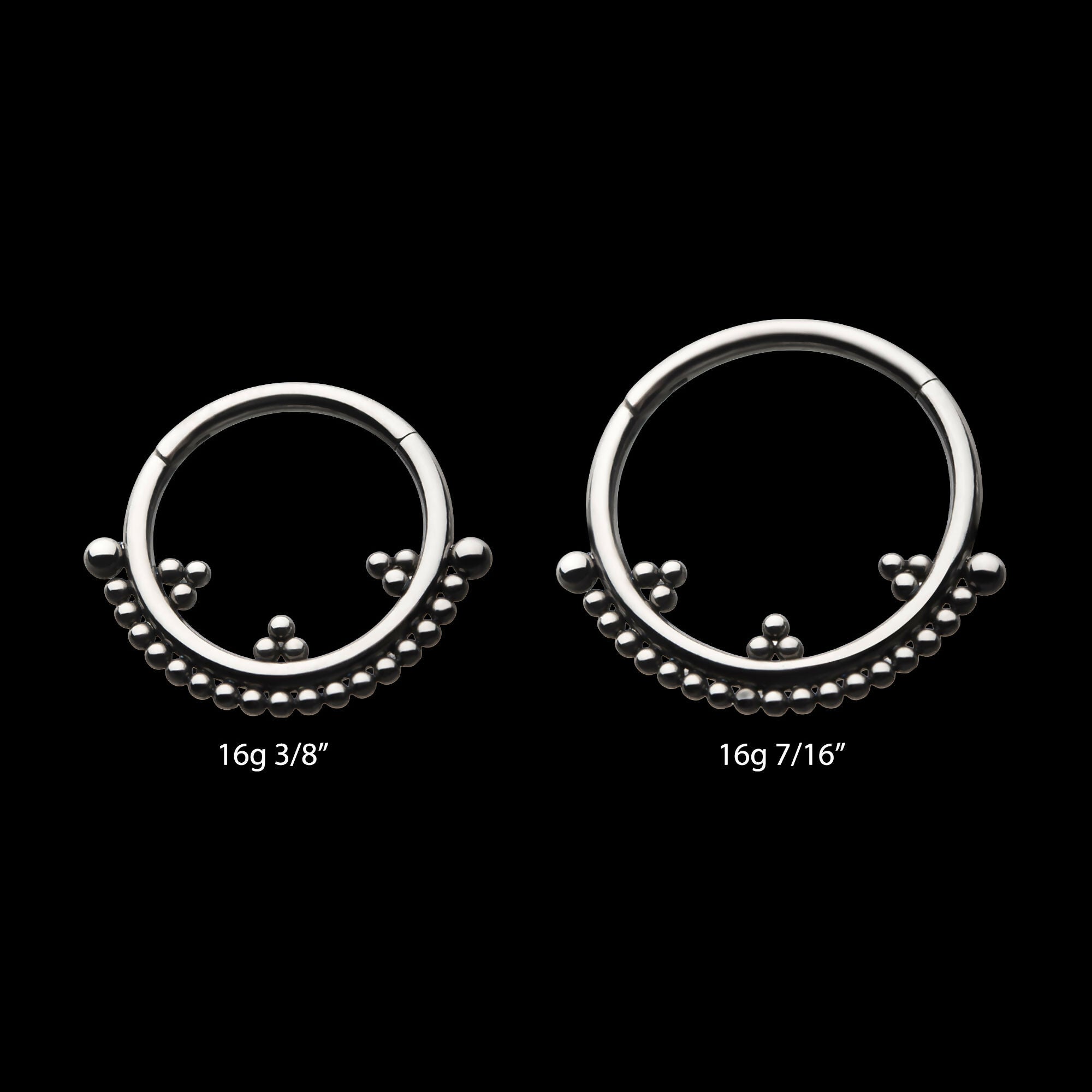Trio Beaded Cluster Front Facing Hinged Segment Clicker Hoop Earring / Nosering – Titanium