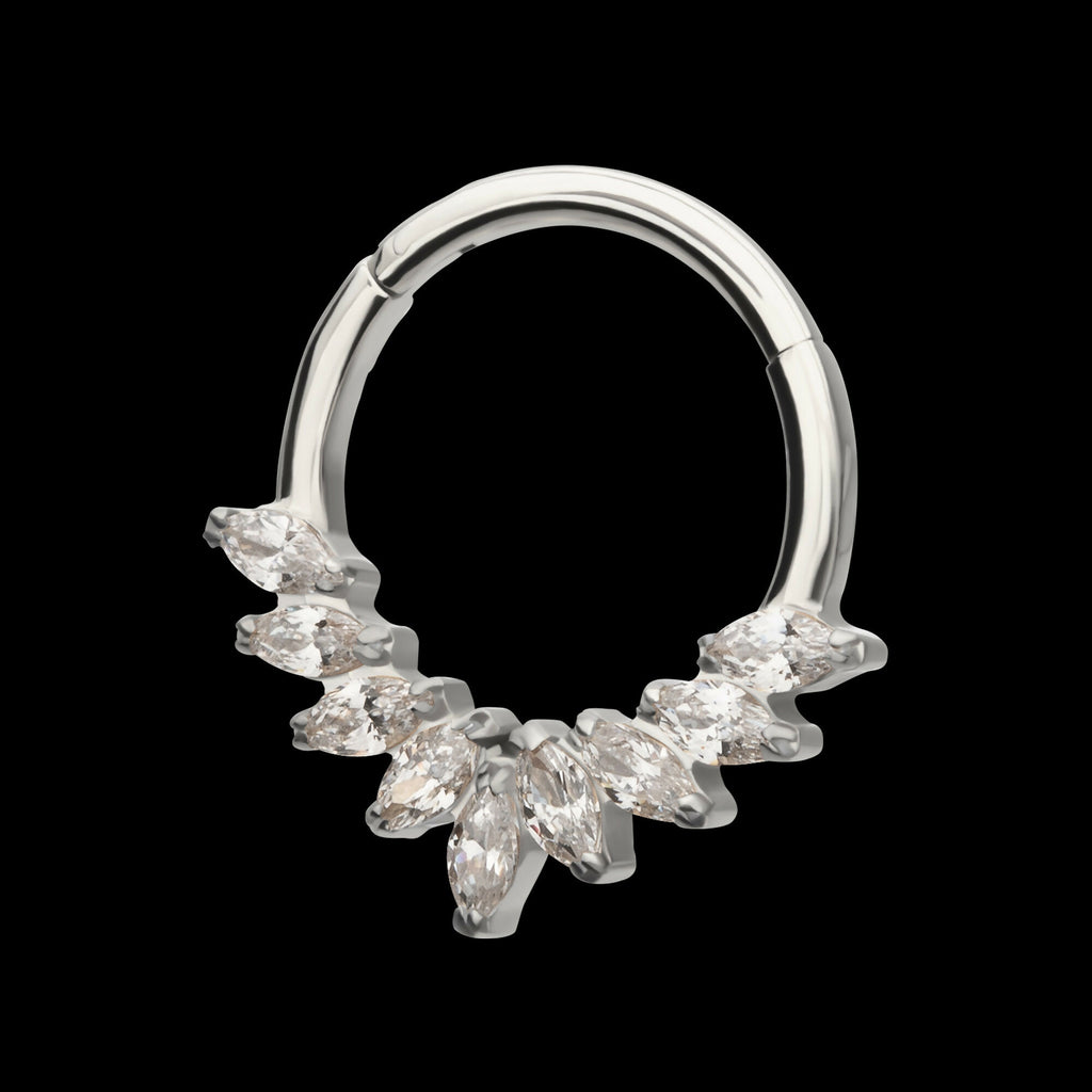 9 Gem Marquise Cluster Front Facing Hinged Segment Clicker Hoop Earring / Nosering – Titanium