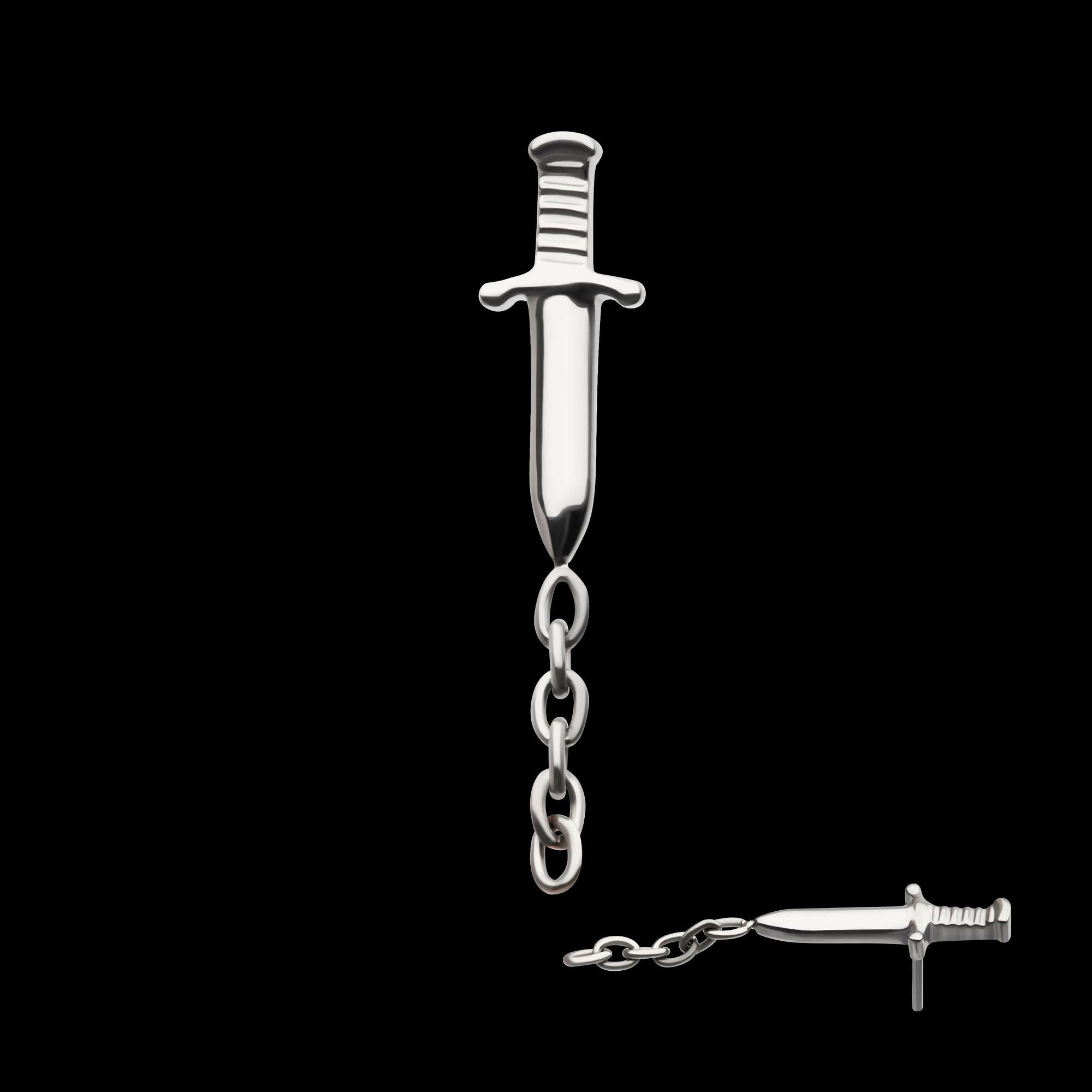 Titanium Threadless Dagger Top with Dangle 8mm Chain